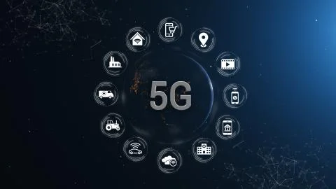 Earth 5G Network iot Internet of Things Future Benefits Full Orb Night Stock Illustration