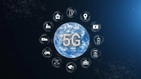 Earth 5G Network iot Internet of Things Future Benefits Full Orb Day Stock Illustration