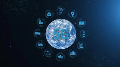 Earth 5G Network iot Internet of Things Future Benefits Full Orb Day Stock Illustration