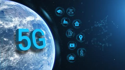 Earth 5G Network iot Internet of Things Future Benefits Half Orb Day Stock Illustration