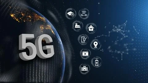 Earth 5G Network iot Internet of Things Future Benefits Half Orb Night Stock Illustration