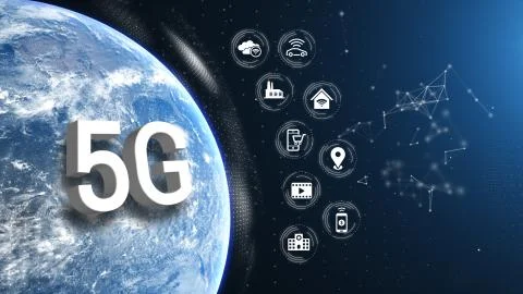 Earth 5G Network iot Internet of Things Future Benefits Half Orb Day White Stock Illustration