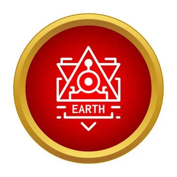 Earth alchemy element symbol in red button Stock Illustration