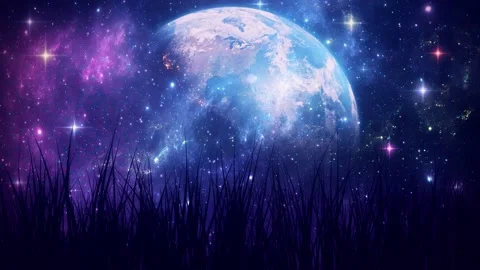 Earth from an Alien Grass Field - Loop Motion Graphic Background Stock Footage