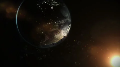 Earth and asteroids in space Stock Footage 66718798