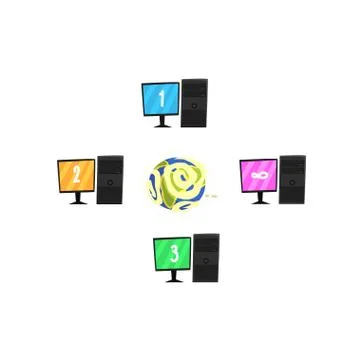 Earth and computer servers, network and data exchange concept vector 스톡 일러스트