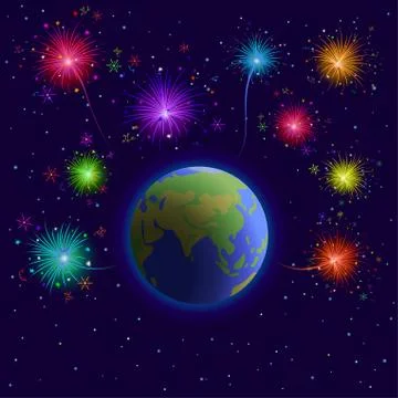 Earth and firework Stock Illustration