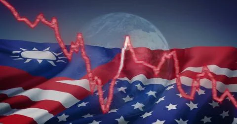 Earth and fluctuating graph image over American flag Illustrazione stock