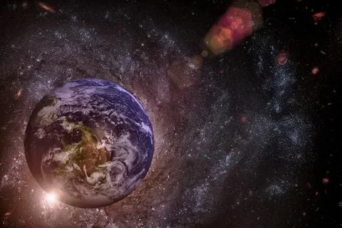 Earth and galaxy. Elements of this image furnished by NASA. Stockfoto's