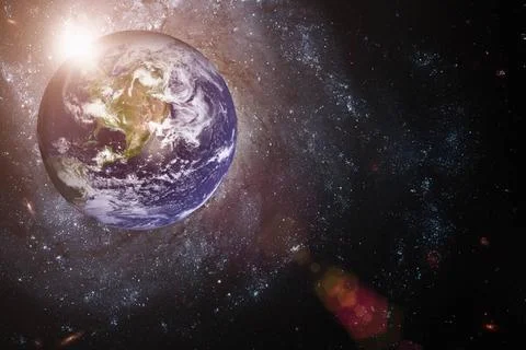 Earth and galaxy. Elements of this image furnished by NASA. Earth and gala... Foto stock