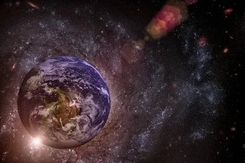 Earth and galaxy. Elements of this image furnished by NASA. Earth and gala... Foto stock