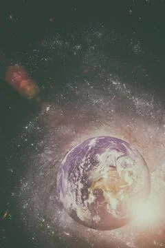 Earth and galaxy. Elements of this image furnished by NASA. Earth and gala... 스톡 사진