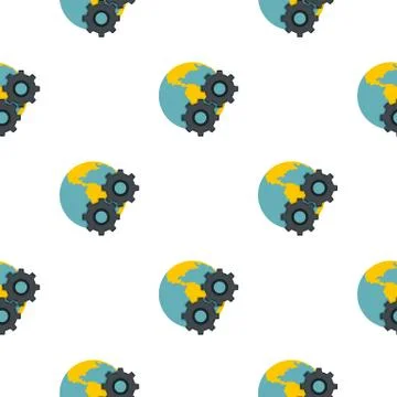Earth and gears pattern flat Stock Illustration