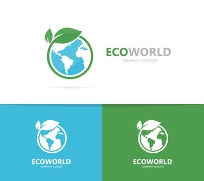 Earth and leaf logo combination. Planet and eco symbol or icon. Unique global Stock Illustration