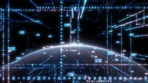 Earth and luminous elements with numbers Stock Footage 170916382