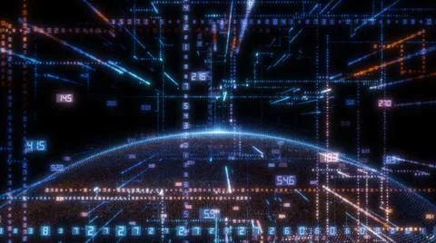 Earth and luminous elements with numbers Illustrazione stock