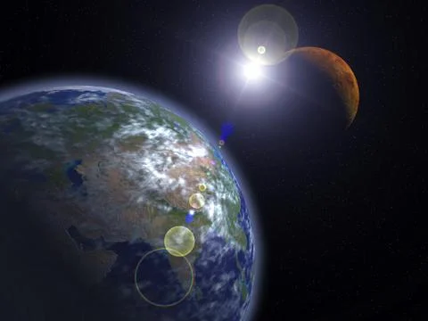 The Earth and Mars Stock Illustration