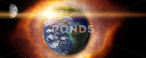 Earth and moon with explosion in space elements of this image furnished by na Stock Photos