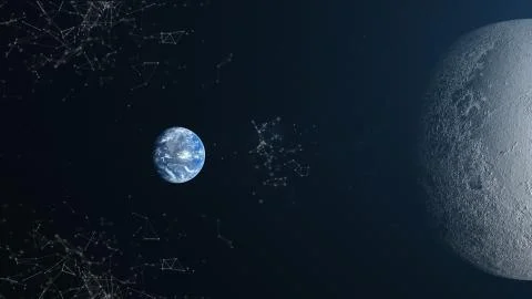 Earth And Moon Plexus 3D illustration Background Ilustração Stock
