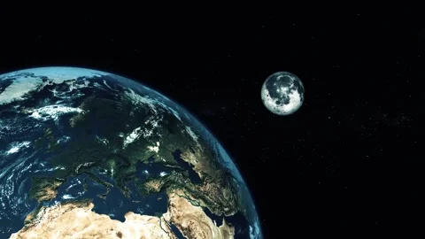 Earth and moon in space with dark starry background, showing planet view fr.. Vidéo 337080373