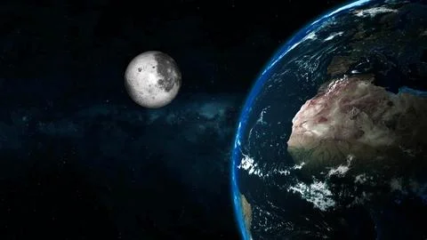 Earth and Moon in Space Stock Illustration