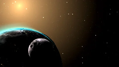 Earth and Moon. Time interval. View from space. Lighting by the Sun Stock Footage 165973280