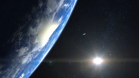 Earth and moon. View from space. Stars twinkle. Flight over the Earth. 4K Stock Footage 116819632