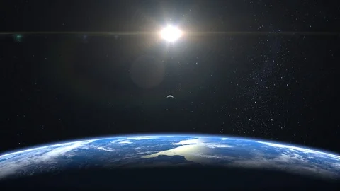 Earth and moon. View from space. The camera is approaching Earth. Stars twinkle Stock Footage 118768636