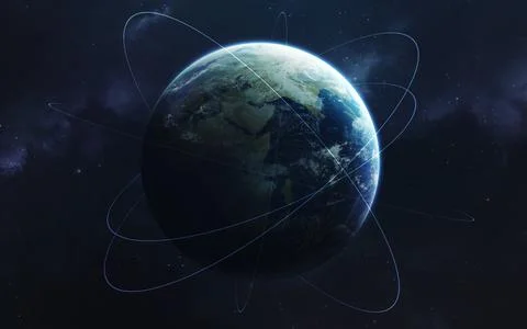 Earth and network visualisation. Science fiction space wallpaper, incredibly Foto stock