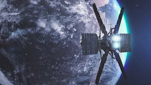 Earth and outer space ship. Futuristic space ship flying near earth. Stock Footage 150017482