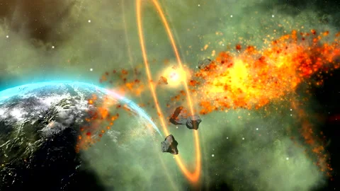 Earth and Planet X - Ghost. Cataclysm, explosion in space Stock Footage 139250546