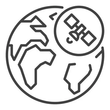Earth and Satellite in Circle vector Global Internet concept outline icon Ilustración de archivo