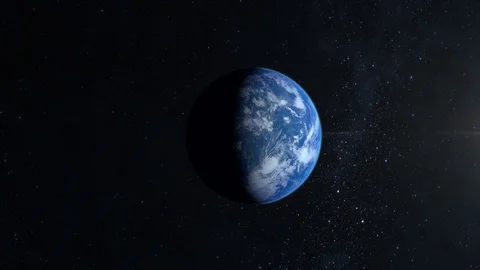 The earth is approaching and moving left. The camera flies around. A view from 스톡 동영상 107878816