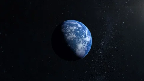 The earth is approaching. The camera flies around. A view from space. Stars Stock Footage 106464488