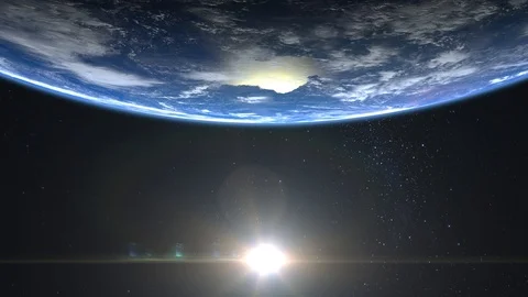 Earth is approaching. The planet on the screen is at the top. View from space Stock-Footage 106351882