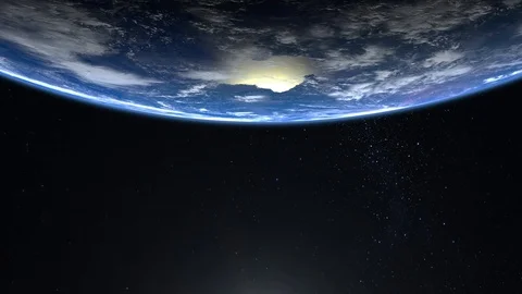 Earth is approaching. The planet on the screen is at the top. View from space Stock Footage 106351896