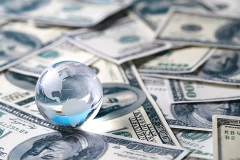Earth on bank notes (creative concept) Stock Photos