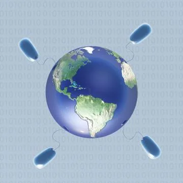Earth with binary code and computer mice Illustrazione stock
