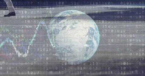 Earth with binary code and financial data image Foto stock