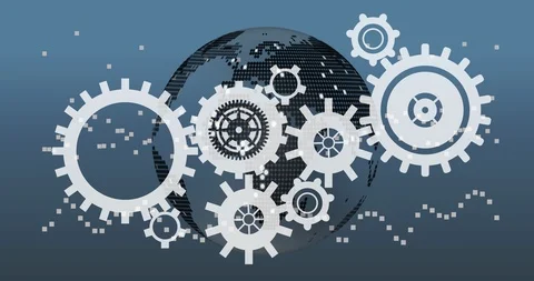 Earth bitmap and vector gears abstract 4k Stock Footage 107395597