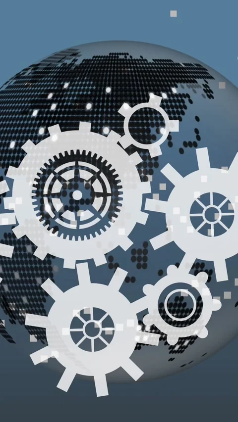 Earth bitmap and vector gears abstract 4k Stock Footage 343497999