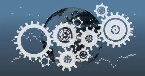 Earth bitmap and vector gears abstract 4k Stock Illustration