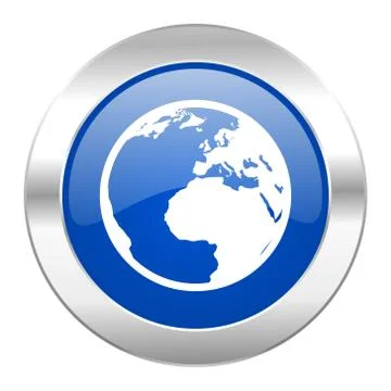 Earth blue circle chrome web icon isolated. イラスト素材