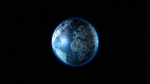 The earth with blue lines rotates Stock Footage 128229099