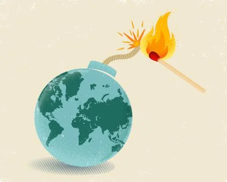 Earth like bomb with mathch in fire. Stock Illustration