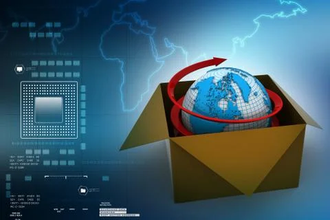 Earth in box in colour background 库存插图