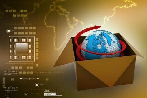 Earth in box in colour background Stock Illustration
