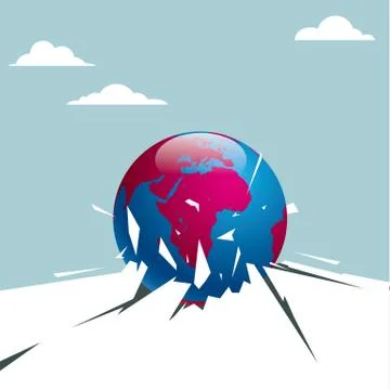 The earth breaks through the ground. Isolated on blue background. Stock Illustration
