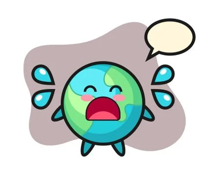 Earth cartoon crying Stock Illustration