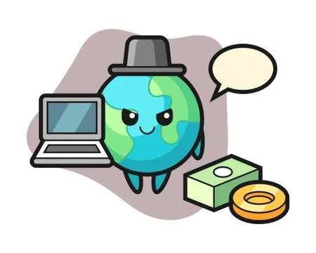 Earth cartoon as a hacker Stock Illustration